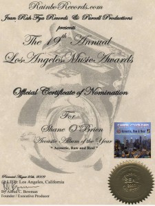 "19th Los Angeles Music Awards 2009 Nomination for Shane O'Brien"