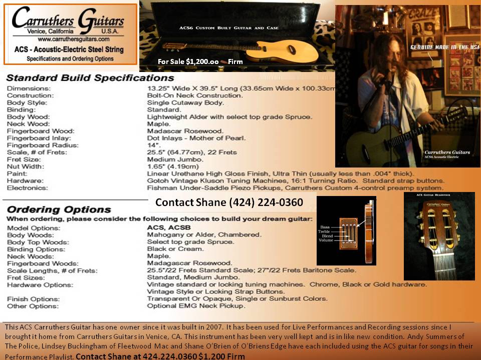 Carruthers ACS6 Custom Guitar 2007 Spread Sheet