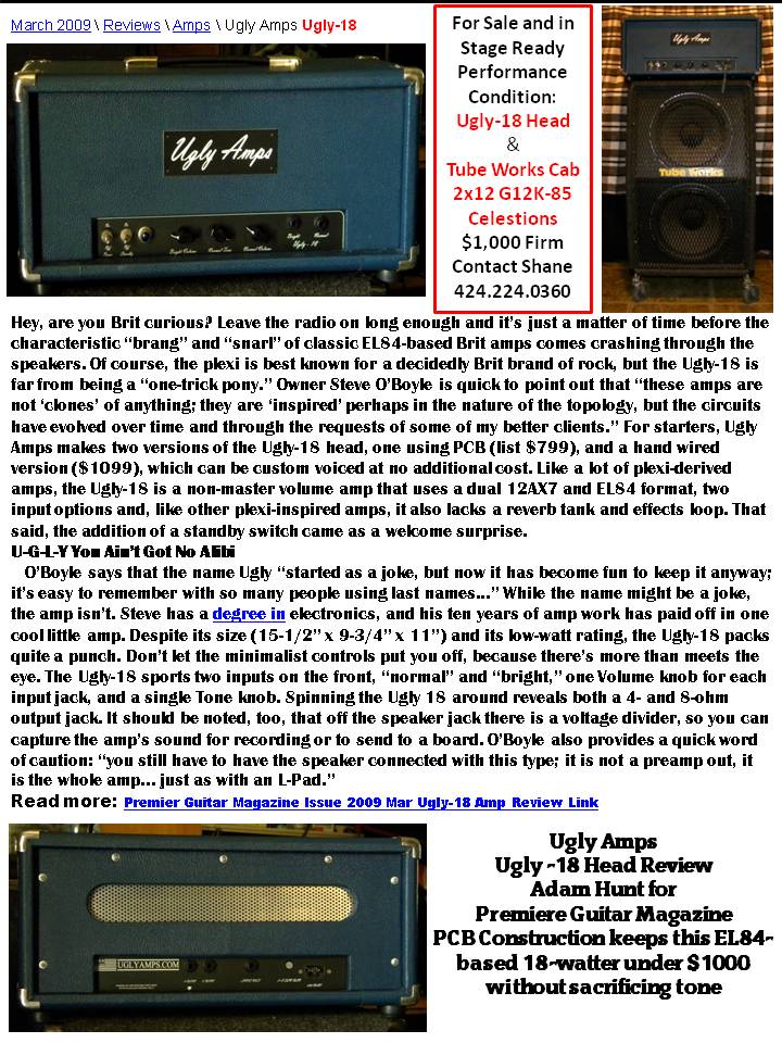 Ugly-18 Tube Amp 2006 and Tube Works 2x12 Cab
